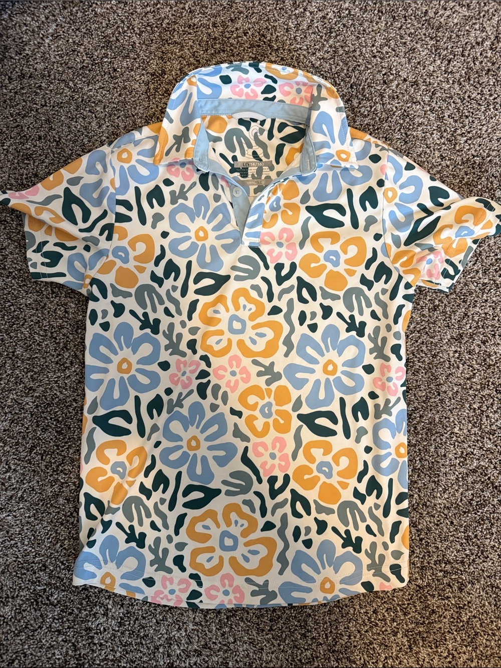 Swannies Boys Size Y14/16 Floral Golf Shirt - Yellow & Blue